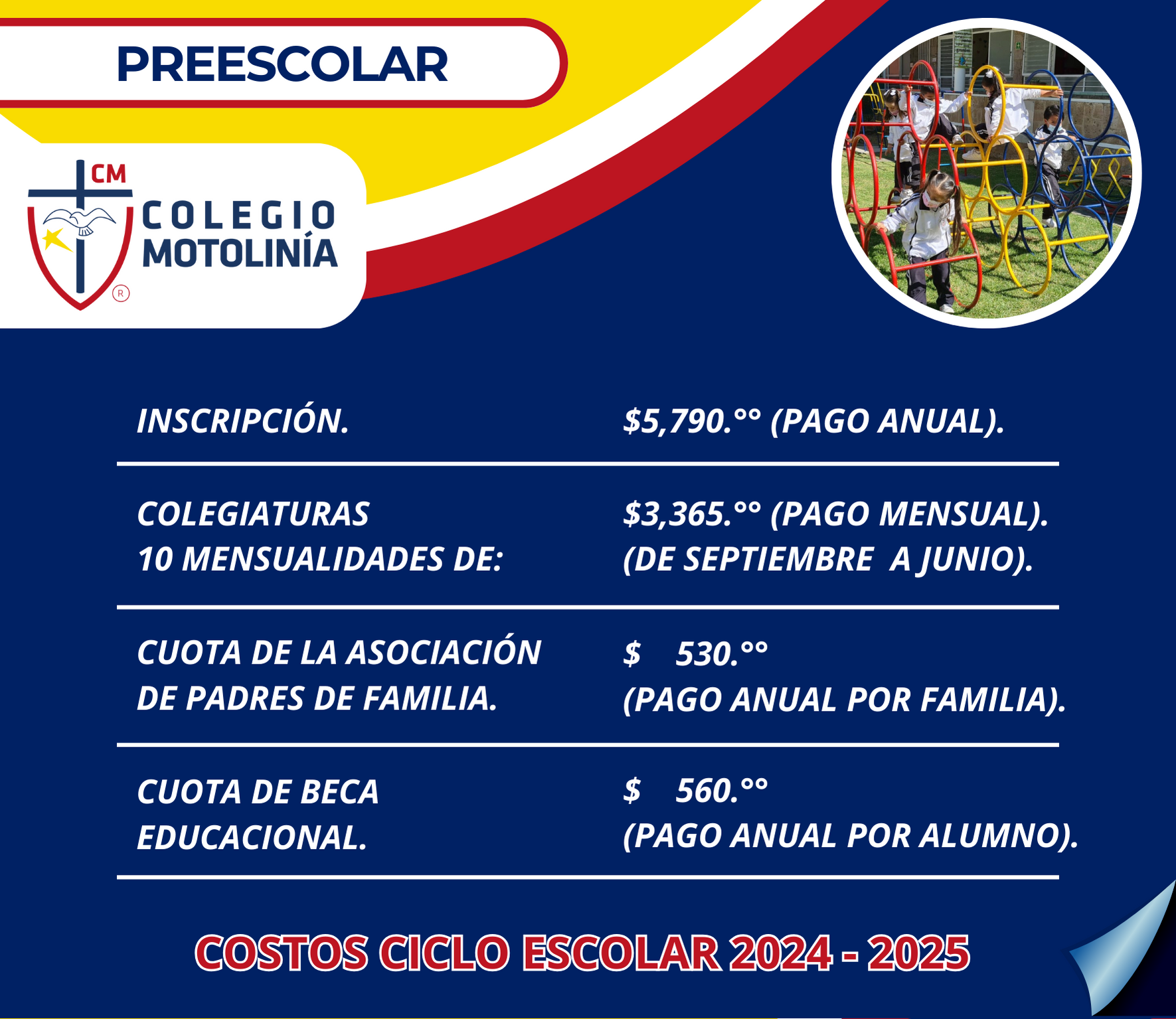 Costos Preescolar, Ciclo 24-25