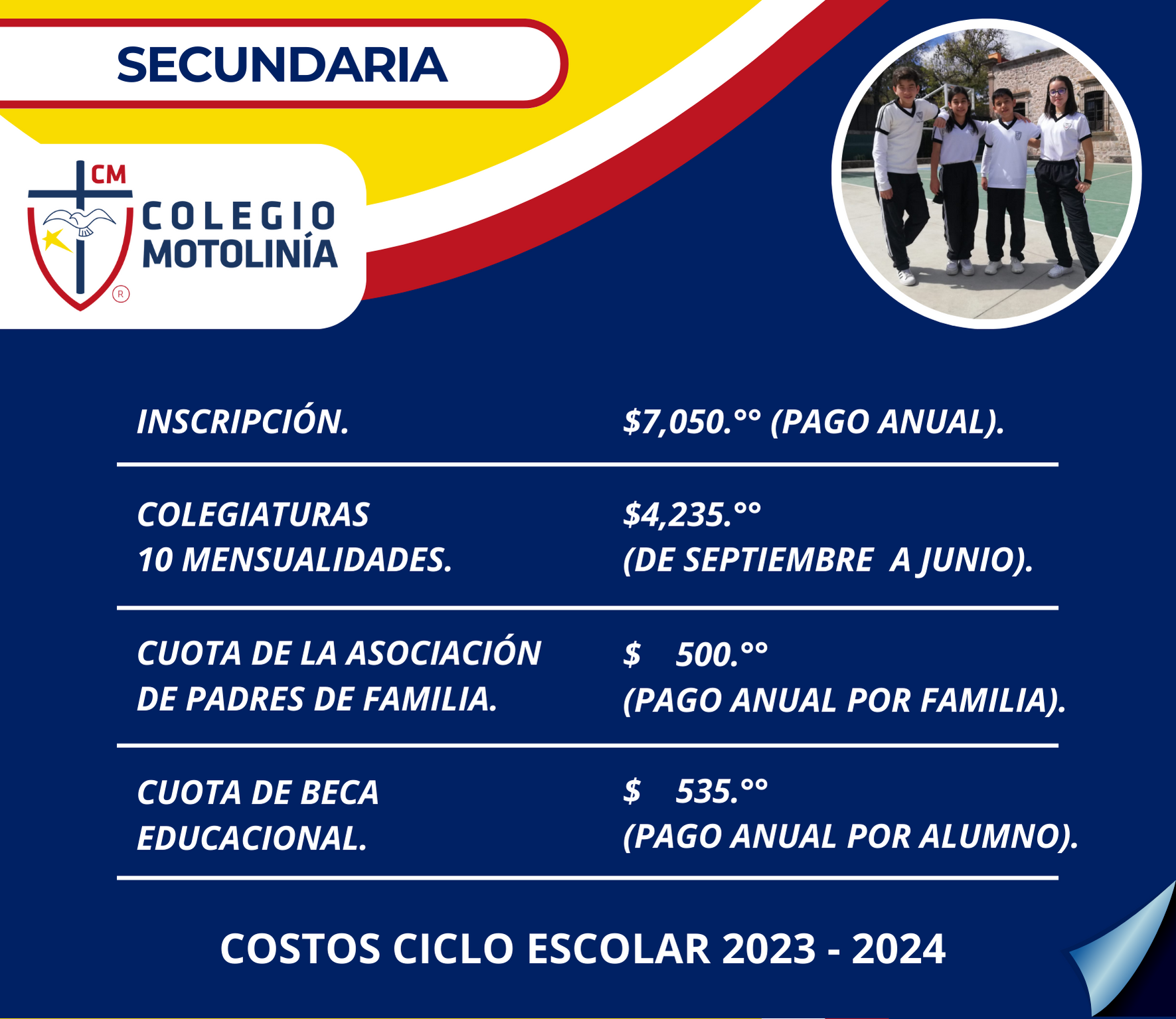 Costos Secundaria, Ciclo 2023-2024